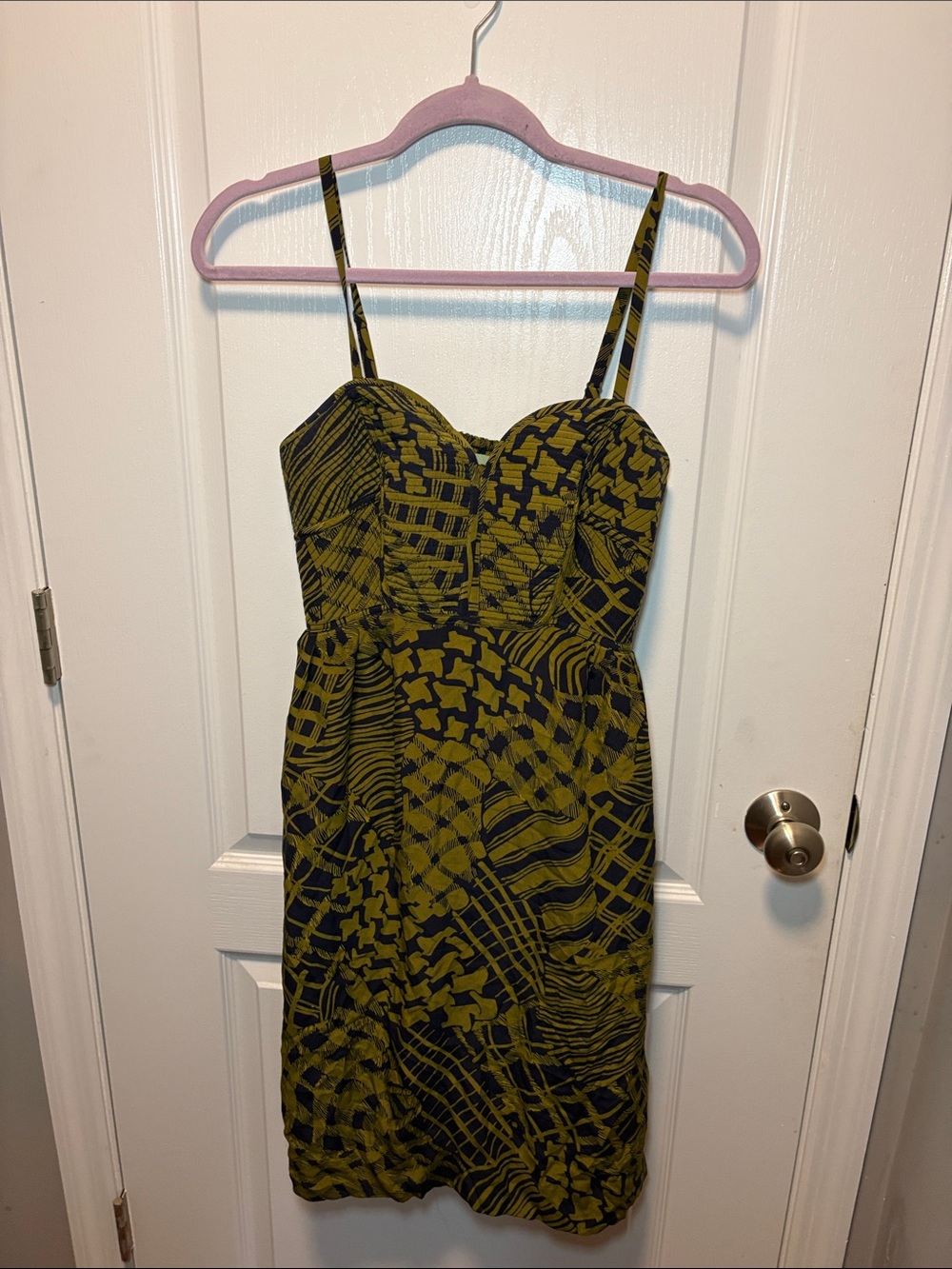 Sweetheart Printed Mini Dress in Olive and Black